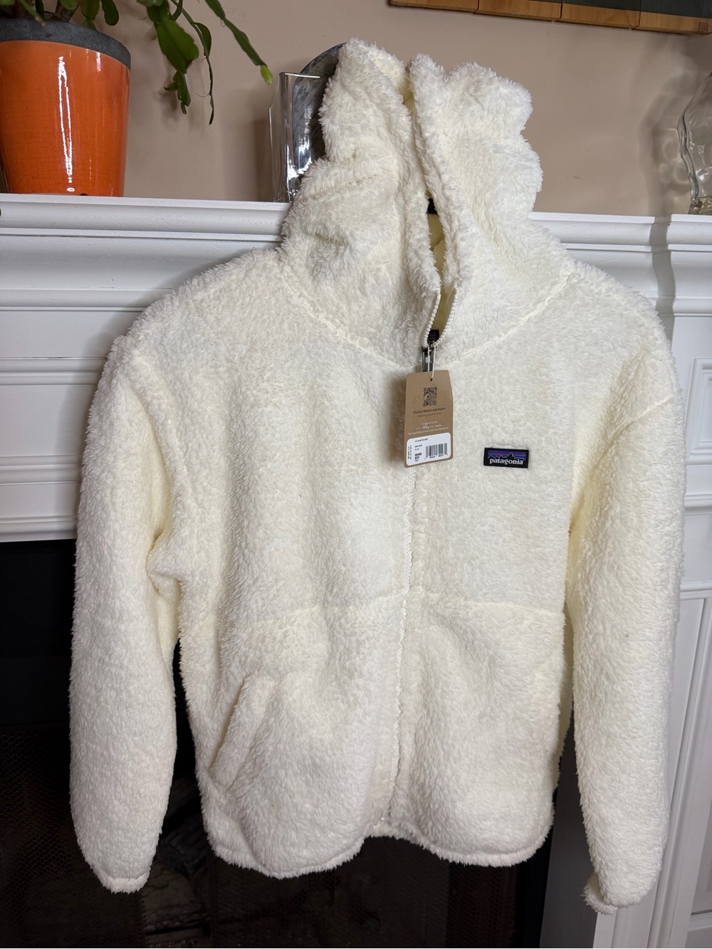 Patagonia Kids Cream Zip-Up Pile Fleece Hoodie